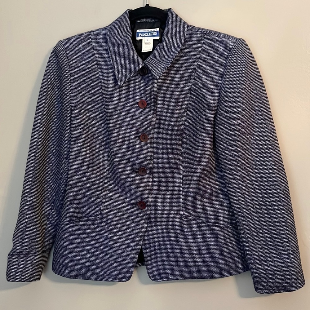 Pendleton Petite Vintage Classic Wool Blend Blue Tweed Blazer Size 6P